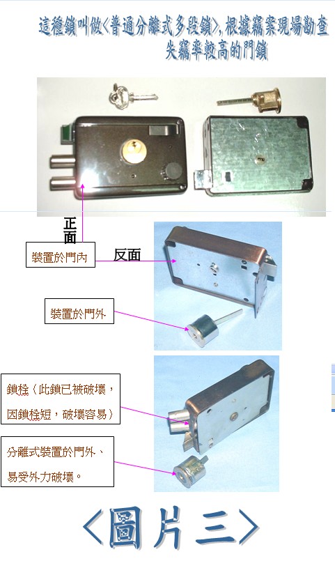 這個鎖叫<普通分離式多段鎖>，根據竊案現場勘查失竊率較高的門鎖